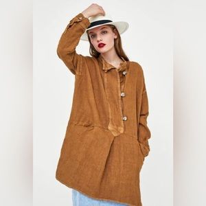Zara Premium mustard linen tunic dress%100 LINEN Brand: Manifesto Woman